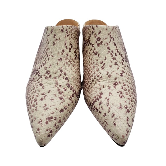 Anthro Seychelles Rendevous Leather Snake Print Block Heel Slip On Mules Size 9 - Picture 5 of 11